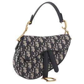 Christian Dior Trotter Canvas Saddle Shoulder Bag Navy Gold Auth 184816SAM Golden Navy blue
