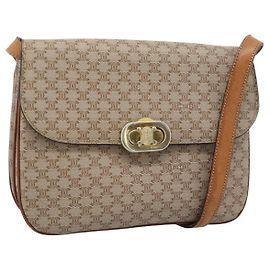 Céline CELINE Macadam Canvas Shoulder Bag PVC Beige Gold Auth bs35577 Beige Golden