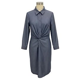Autre Marque Vestido midi de chambray de algodão com riscas azul / branco Lafayette 148 New York Azul