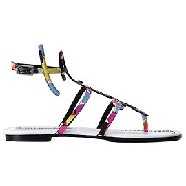 Emilio Pucci Multicolor Geometric Print Flat Sandals Black White Multiple colors