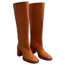 Chloé Edith 75 Botas de Cano Alto em Couro Marrom Marrom