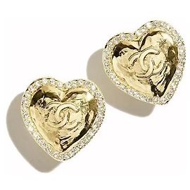 Orecchini Chanel cuore e strass dorati D'oro