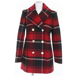 COACH zweireihiger Mantel mit Check-Muster und Metalllogo Rot