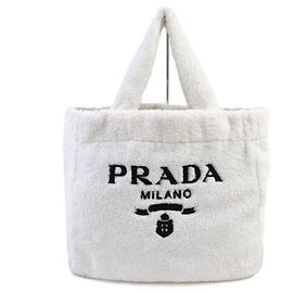 Borsa Tote in spugna Prada con logo Triangle Nero Bianco
