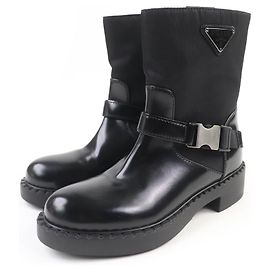 Botas de couro e nylon Re-Nylon Prada Preto