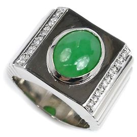 Autre Marque Pt900 Platin-Jadeit-Diamantring Silber