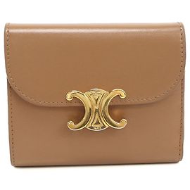Céline Cartera de tres pliegues en cuero marrón Celine Castaño