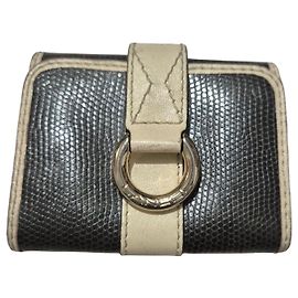 Lancel Leder Kartenetui Schwarz/Beige mit Signaturring Schwarz Beige