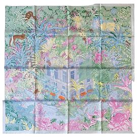 Lenço de seda Hermès Faubourg Tropical Rosa Azul Verde