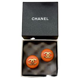 Orecchini Chanel CC Logo Arancione D'oro Arancione Corallo