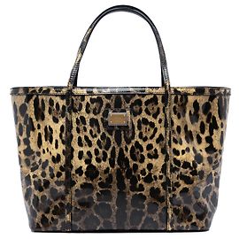 Dolce & Gabbana Brown Leopard Printed Patent Miss Escape Tote Brown