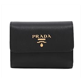 Prada Black Vitello Move Compact Wallet Black