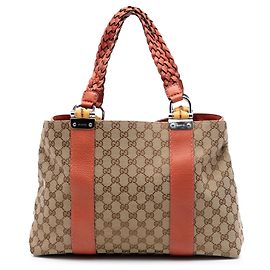 Gucci Beige Medium GG Canvas Bamboo Libeccio Tote Beige
