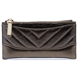Chanel Brown Chevron Metallic Aged Calfskin Gabrielle Zip Pouch Brown Bronze