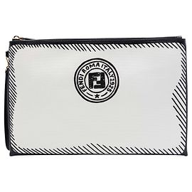 Fendi White Joshua Vides Leather FF Logo Clutch White
