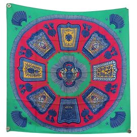 Hermès LENÇO HERMES POSTE ET CAVALERIE PAR METZ QUADRADO 90 CM EM SEDA Multicor