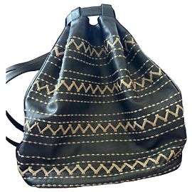 Fendi Mochila de Couro com Bordado Ziguezague Marrom