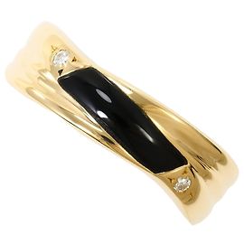 Autre Marque 18K Yellow Gold Band Ring with Onyx and Diamond Golden