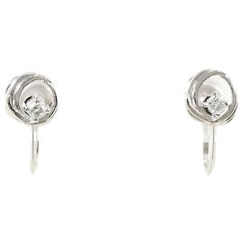 Autre Marque Platinum Clip Earrings with Diamond Accents Other
