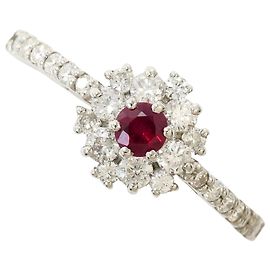 Autre Marque PT950 Platinum Band Ring with Ruby and Diamond Other