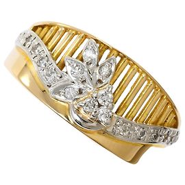 Autre Marque 18K Yellow Gold and Platinum Band Ring with Diamond Golden Other