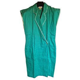 Vestido Genny de linho e algodão turquesa esmeralda Verde