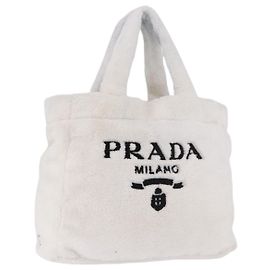 Bolso Tote PRADA Pile White Silver Auth 184897V Plata Blanco