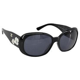 CHANEL Camelia Sunglasses plastic Black CC Auth BA13438 Black