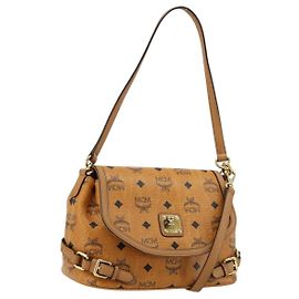 Bolsa de Ombro MCM Vicetos Logogram PVC Couro 2way Marrom Ouro Auth ka4736A Marrom Dourado