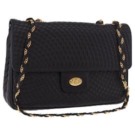 Bolsa de Ombro com Corrente BALLY em Couro Preto e Ouro Auth kk687A Preto Dourado