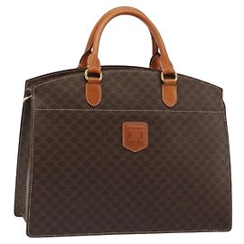 Céline Bolsa CELINE Macadam Canvas PVC Couro Marrom Ouro Auth ep14779 Marrom Dourado