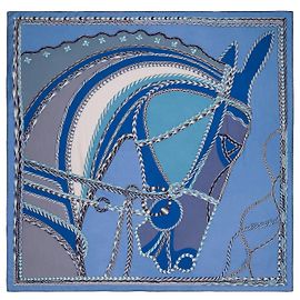 Hermès HERMES Accessoire Chale 140 aus Kaschmir Blau - 103606 Blau