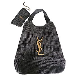 Saint Laurent Icare Raffia Tote Bag Black Black