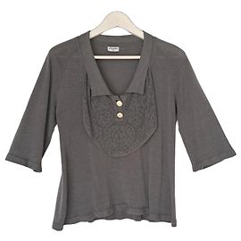 Polo Chanel en coton gris anthracite avec boutons bijoux CC Gris anthracite