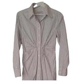 Yves Saint Laurent Robe Chemisier à Rayures Blanc Gris