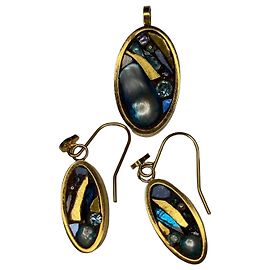 Autre Marque Parure de bijoux artisanale dorée - Pierres bleues et perles Blanc Bleu Doré Métallisé