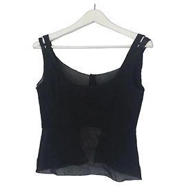 Prada Linea Rossa Top de Gasa de Algodón Negro Negro