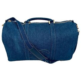 Borsa da viaggio Chanel Boston Denim Blu Blu Blu scuro