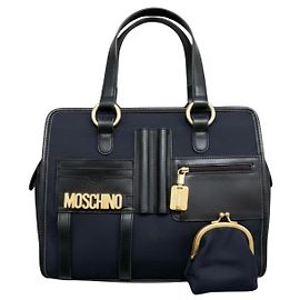 Bolsa de mão Moschino em nylon preto e couro com porta-moedas Preto