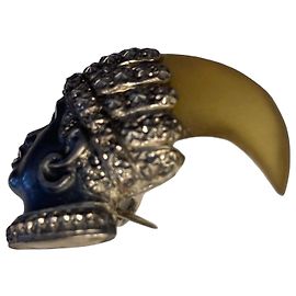 Autre Marque Broche Antigo estilo Moretto Cabeça de Mouro com Garra Prata Hardware prateado