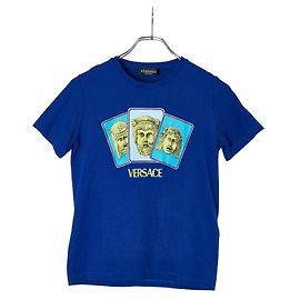 Camiseta de algodón Versace Greek Masks Azul Multicolor