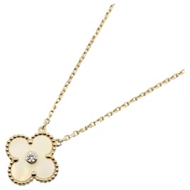 Van Cleef & Arpels Vintage Alhambra Halskette aus Au750 mit Diamanten und gelber Perlmutt Gelb