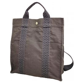 Hermès Hermes Gray Canvas Backpack Brown