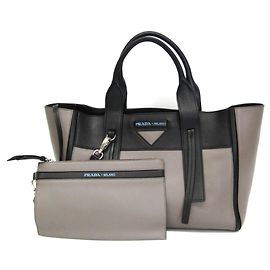 Prada Ouverture Leather Shoulder Tote Bag Brown Black