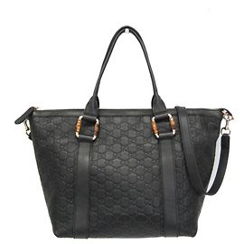 Borsa a tracolla Gucci Guccissima in pelle nera e bambù Nero