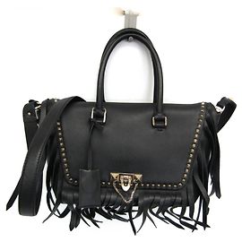 Valentino Garavani Demiloon Leather Handbag Black