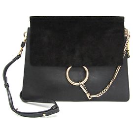 Borsa a tracolla Chloé Faye Medium in pelle e scamosciato Nero