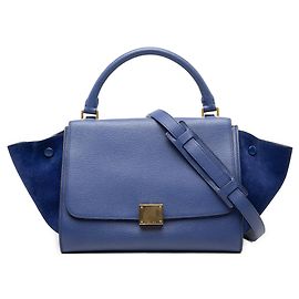 Céline Bolsa Trapeze Celine em couro de bezerro granulado e camurça azul Small Azul