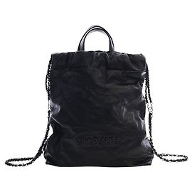 Chanel Black Large Quilted Shiny Calfskin 22 Backpack Black
