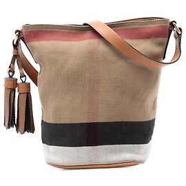 Bolsa bucket Ashby em canvas com mini estampa Mega Check marrom da Burberry Marrom Castanho claro